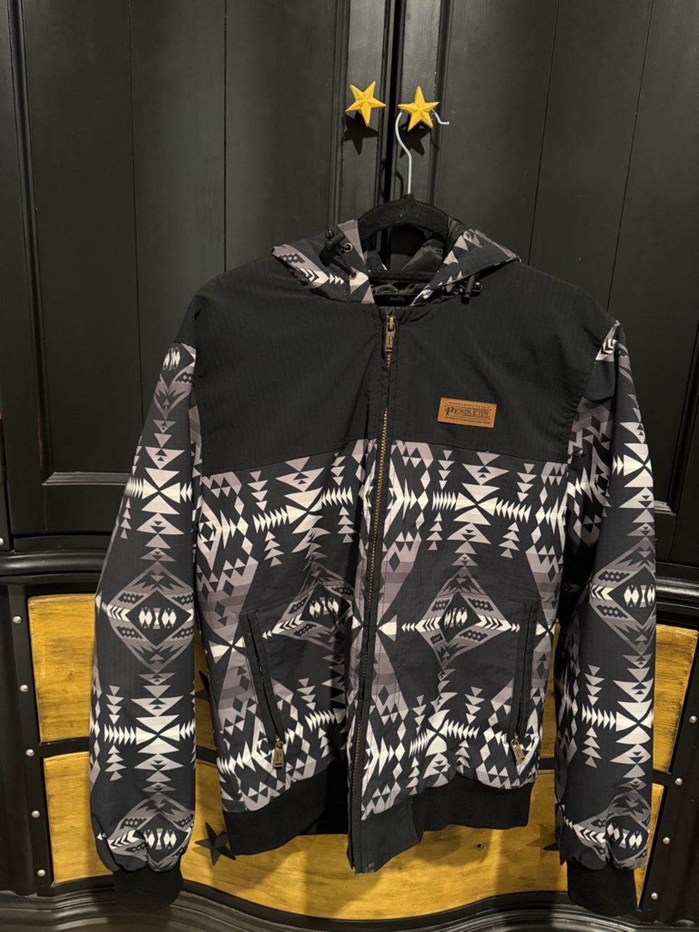 Black & Gray Aztec Pattern Hooded Jacket